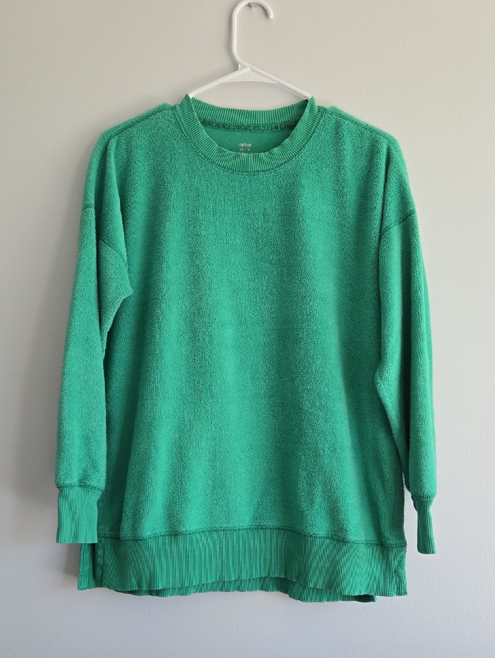 aerie Green Crewneck Terry Pullover Sweater